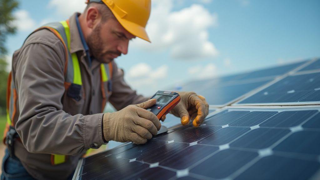 Verificação de conexões elétricas e inspeção conexões painéis solares